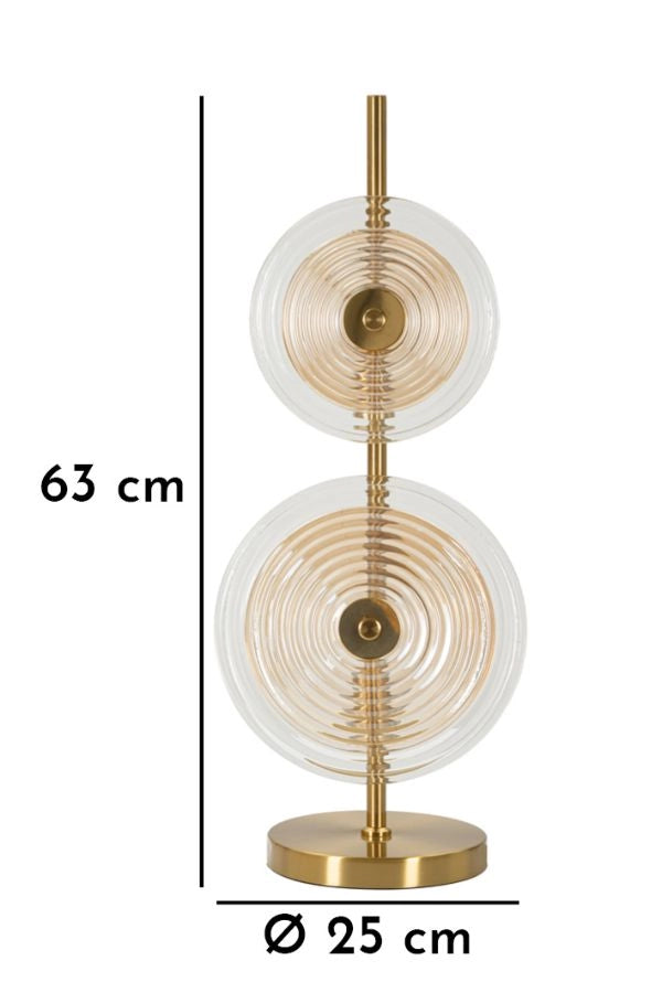 Lampada da Tavolo Venice Ø25x63 cm in Vetro e Ferro Oro e Naturale e Marrone