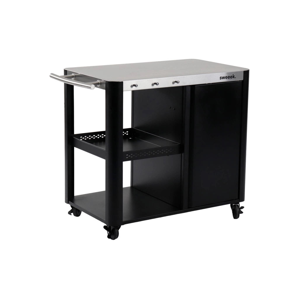 Carrello da cucina da esterno in acciaio con tavolino pieghevole,