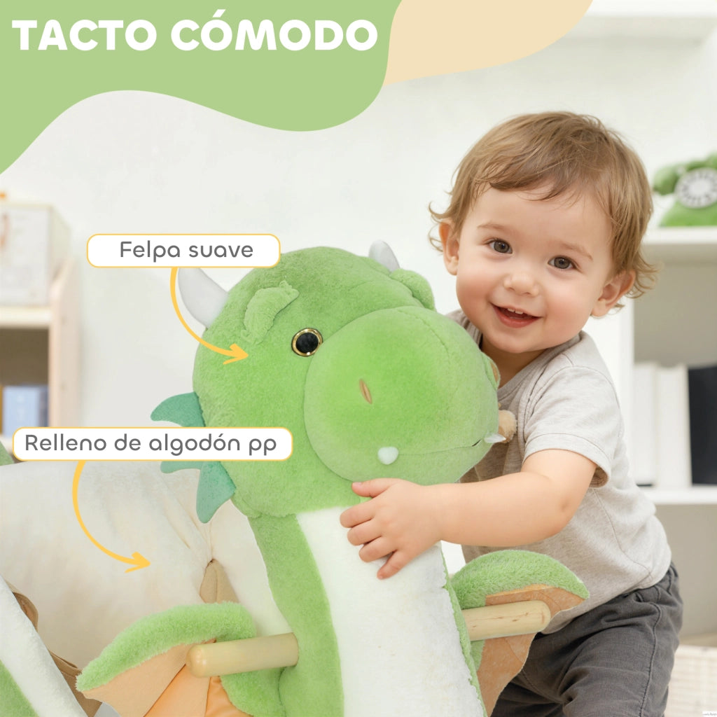 Cavallo a Dondolo per Bambini ¨C Minimal ¨C Verde con Base in Legno e Suono