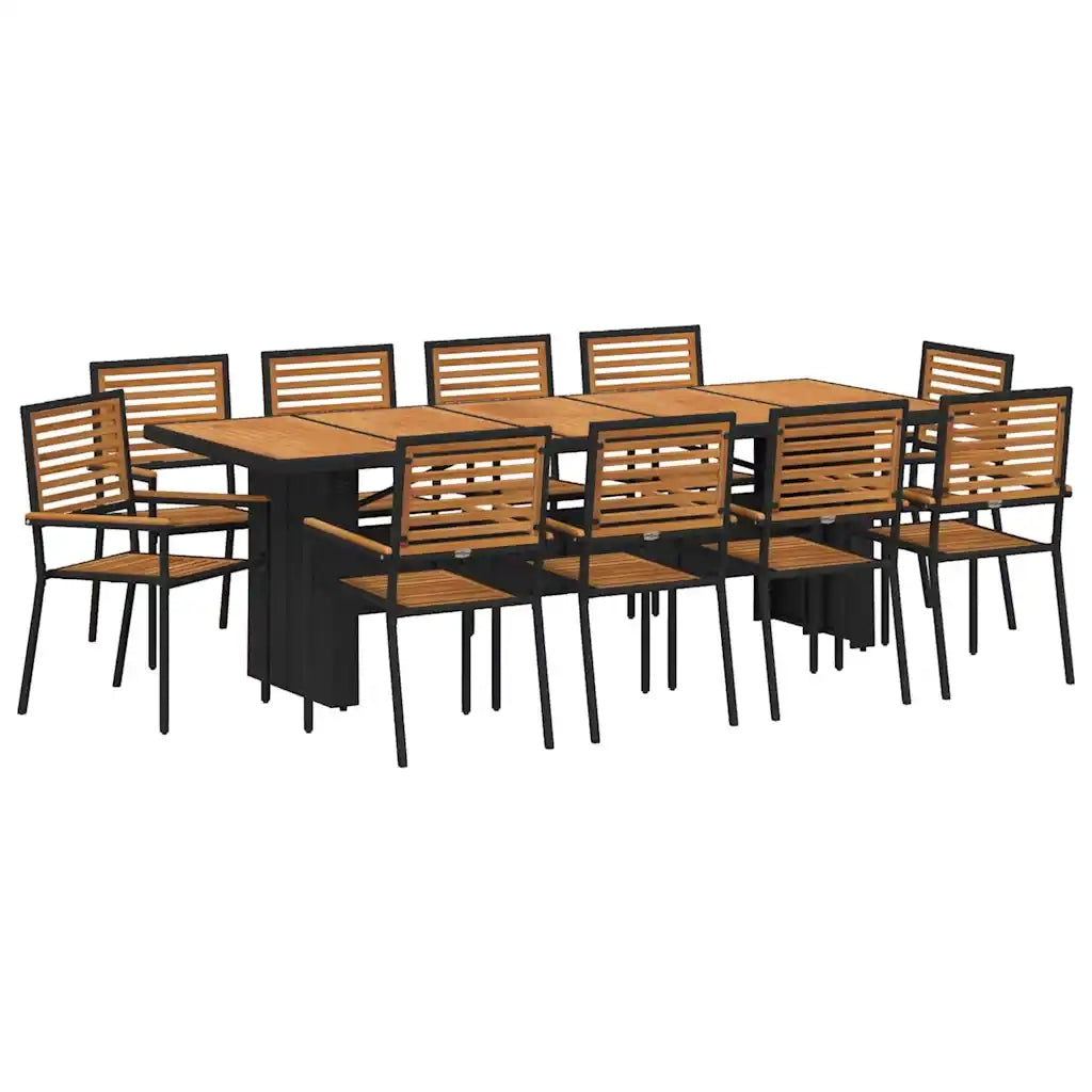 Set da Pranzo per Giardino 11 pcs Nero e Marrone polyrattan 3365448