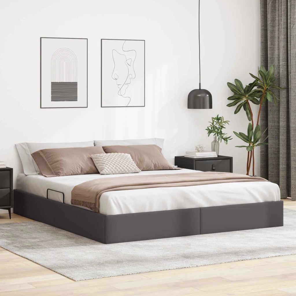 Letto ottomano Grigio 180 x 200 cm Pelle Sintetica 3442784