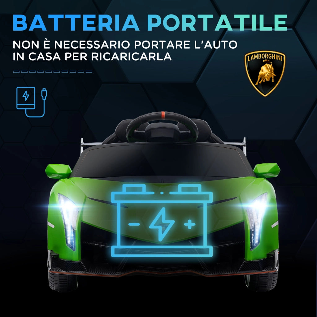 EasyComfort Macchina Elettrica per Bambini 3-6 Anni con Clacson e Bluetooth, Auto Lamborghini Veneno a12V con musica e Telecomando, Verde