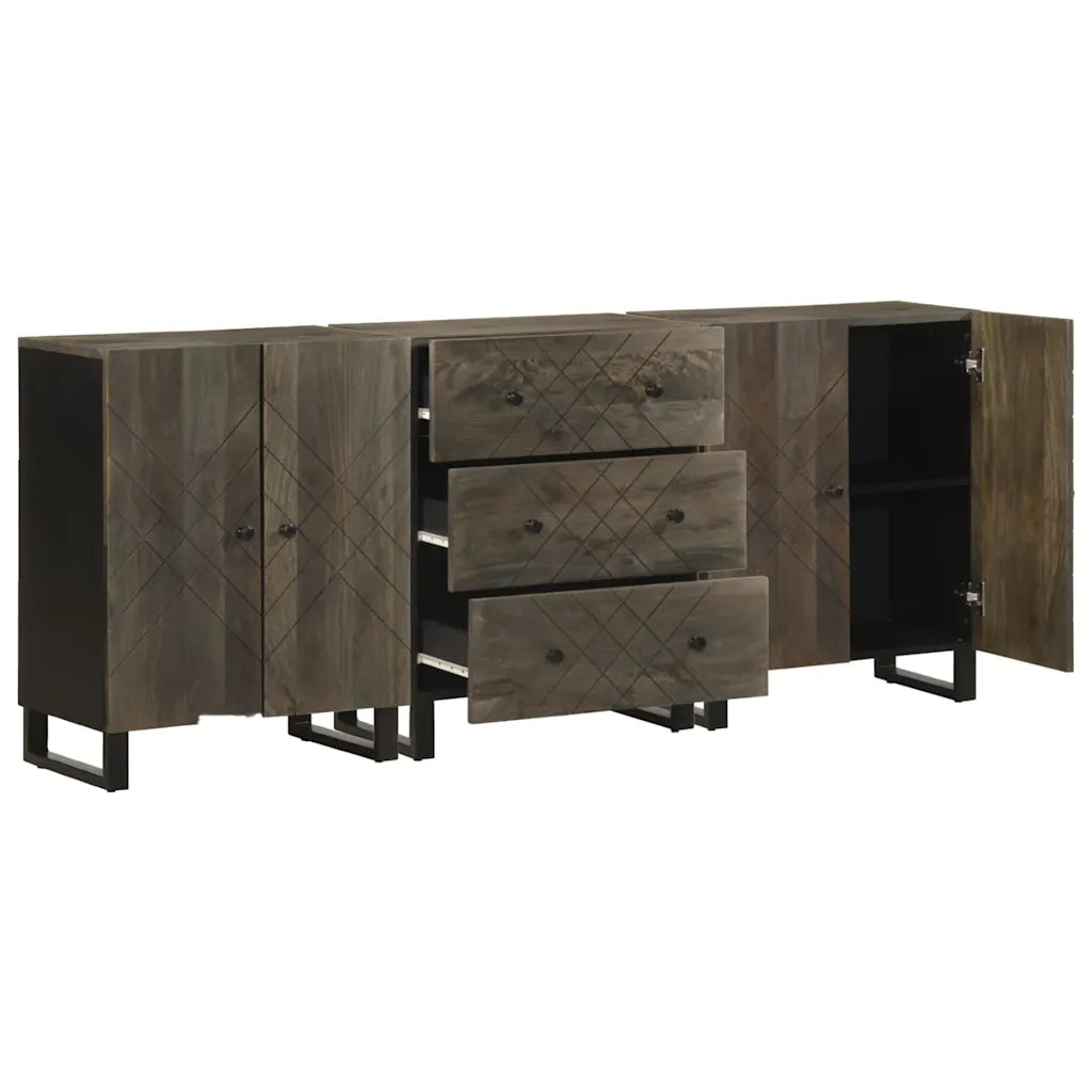 Credenze 3 pz Nere 60x33x75 cm in Legno Massello di Mango