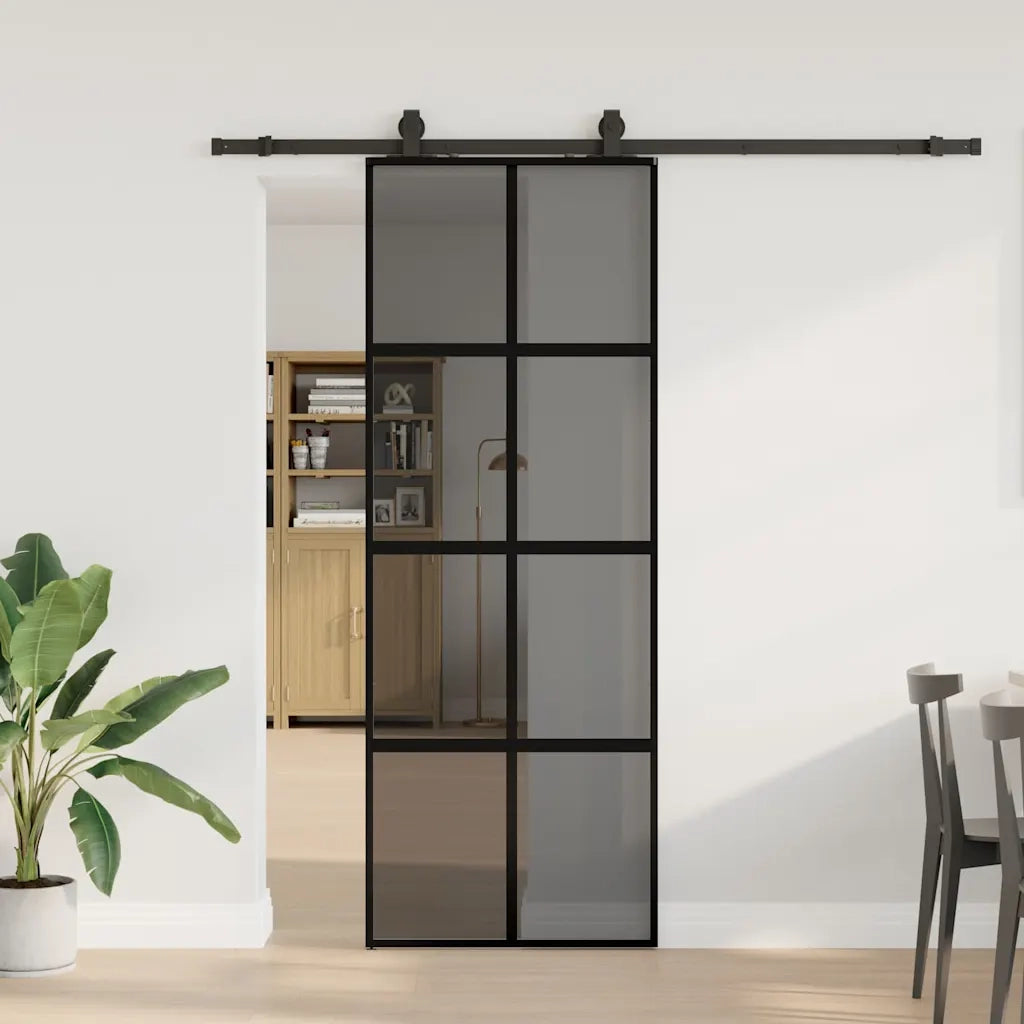 Porta Scorrevole Set Ferramenta Nera 76x205 cm Vetro Temperato 3375895
