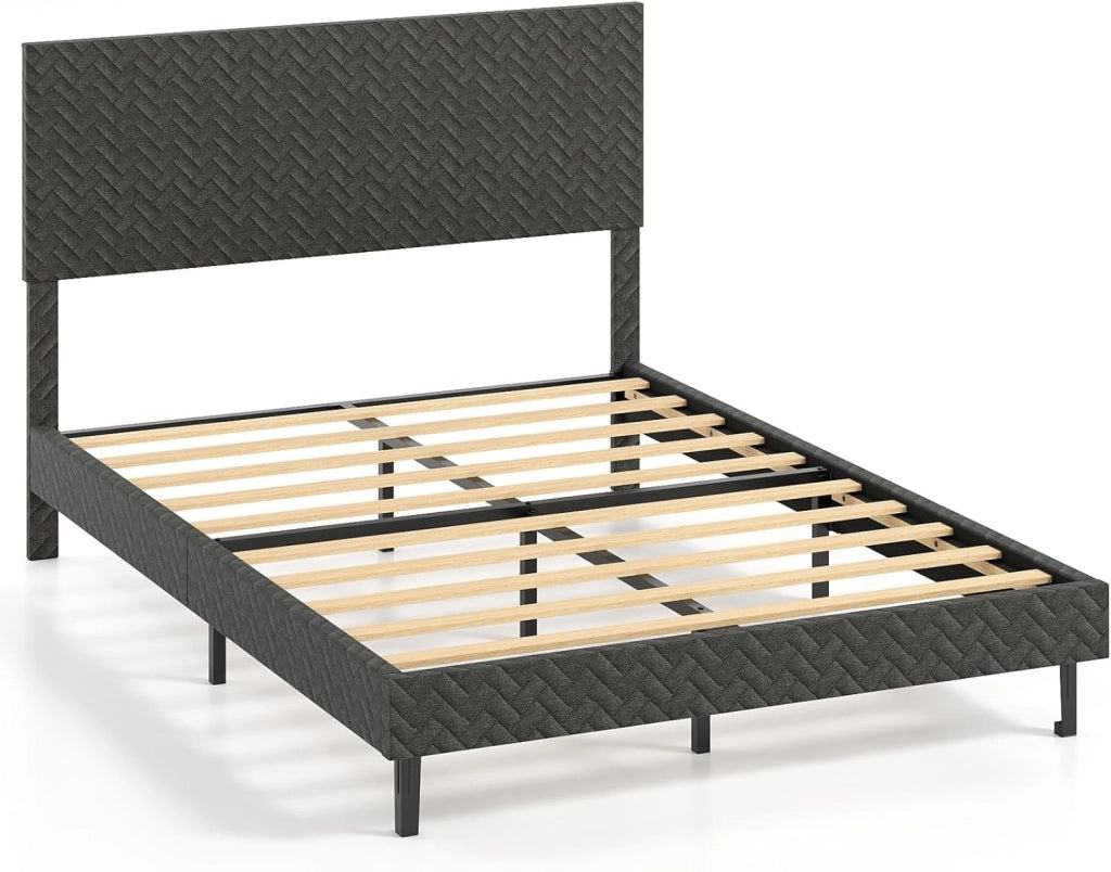 Telaio letto imbottito con testiera regolabile in altezza, robusto telaio in metallo, portata fino a 360 kg, struttura con supporto per doghe in legno per camera da letto (160 x 200 cm)