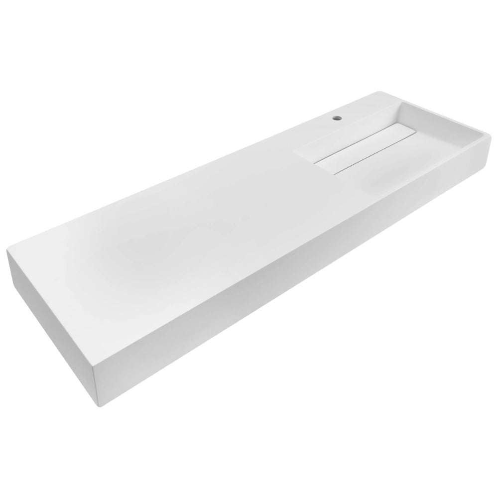 Lavabo bagno rettangolare in ceramica bianco 150 x 48 cm Lavello da bagno rettangolare