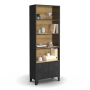 IDMarket - Libreria a 4 livelli con armadio ESTER con ante in metallo nero e piano in legno dal design industriale