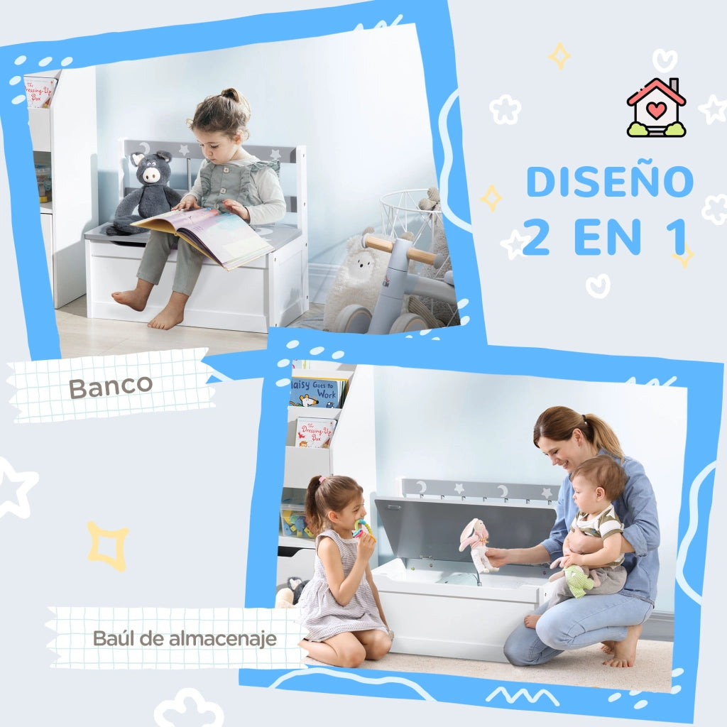 Banco con cassetti per bambini ¨C zephmum ¨C grigio e bianco 60x30x50 cm