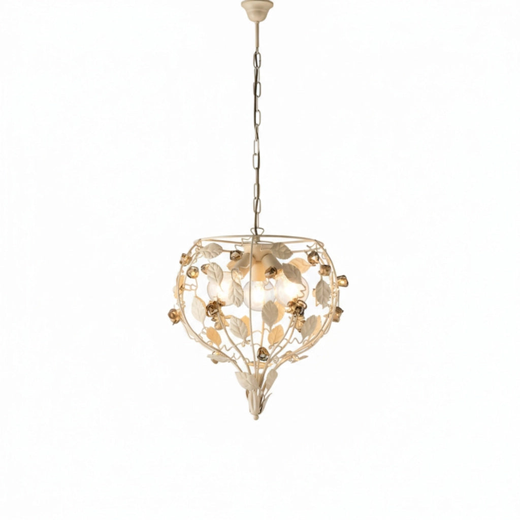 Lampadario Shabby Chic Bella Metallo Avorio Oro 3 Luci E27