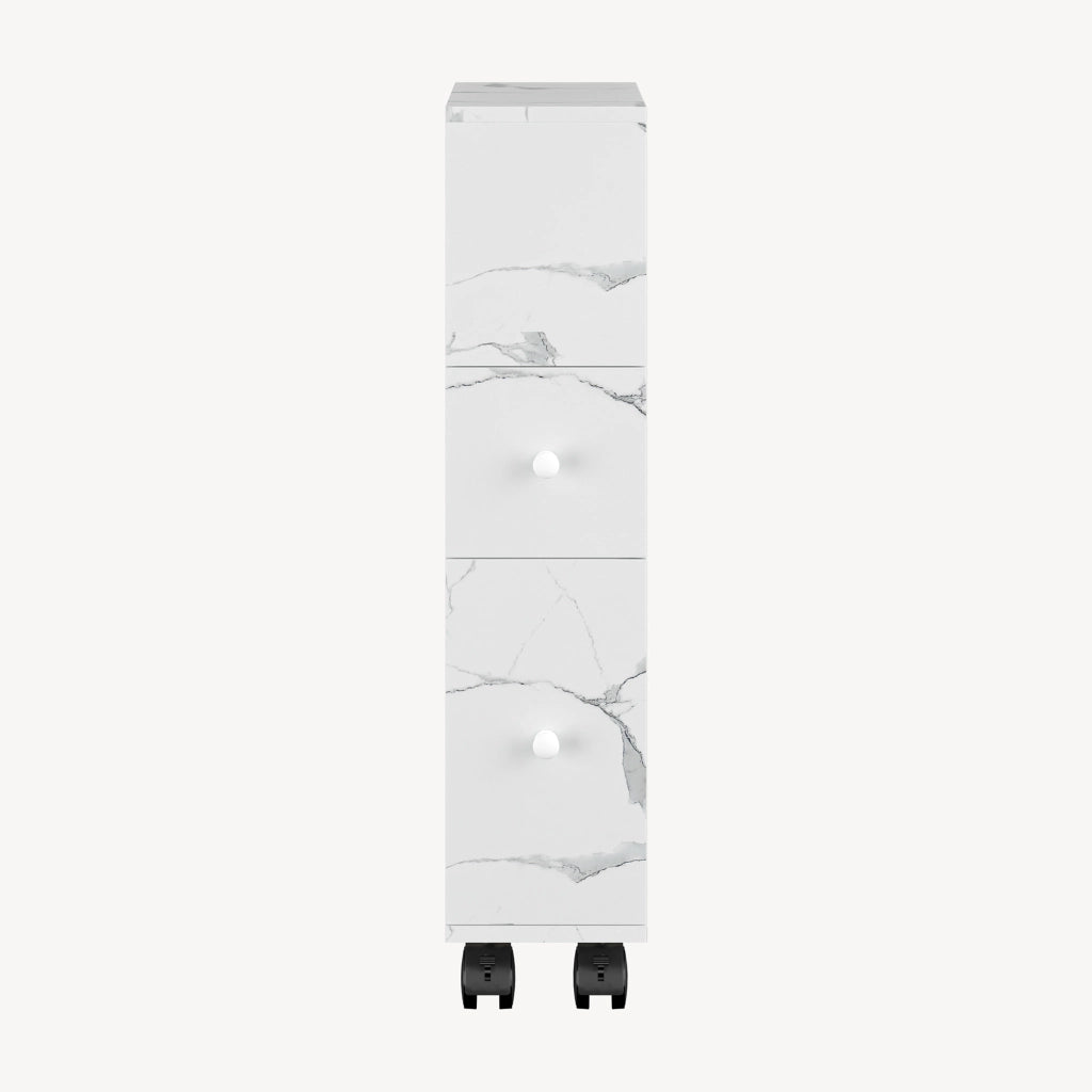 Mobile da Bagno Broreynna a Rotelle con 2 Cassetti 66 x 15 x 33 cm - Effetto Marmo Bianco [en.casa]