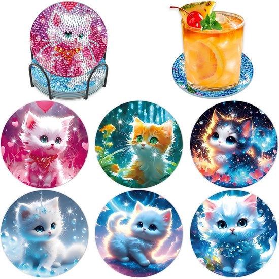 Set di 6 sottosterilizzatori per Diamond Painting con supporto, sottosterilizzatori per Diamond Art per gatti, immagini per Diamond Painting per adulti e bambini, sottosterilizzatori con gomma per Diamond Cup, attività per adulti donne