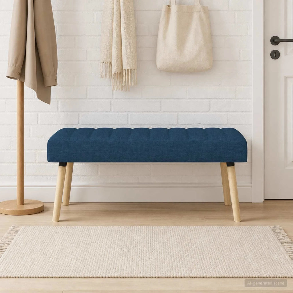 Panchina trapuntata a canale Blu 110 x 40 x 46 cm Tessuto 42038495