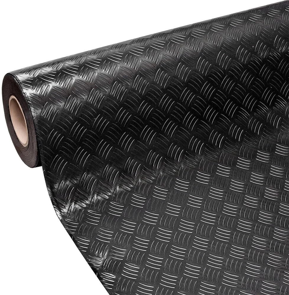 Tappeto Gomma Copri Pavimento 140x320 cm Effetto Lamiera Zerbino Antiscivolo Isolante Robusto Nero