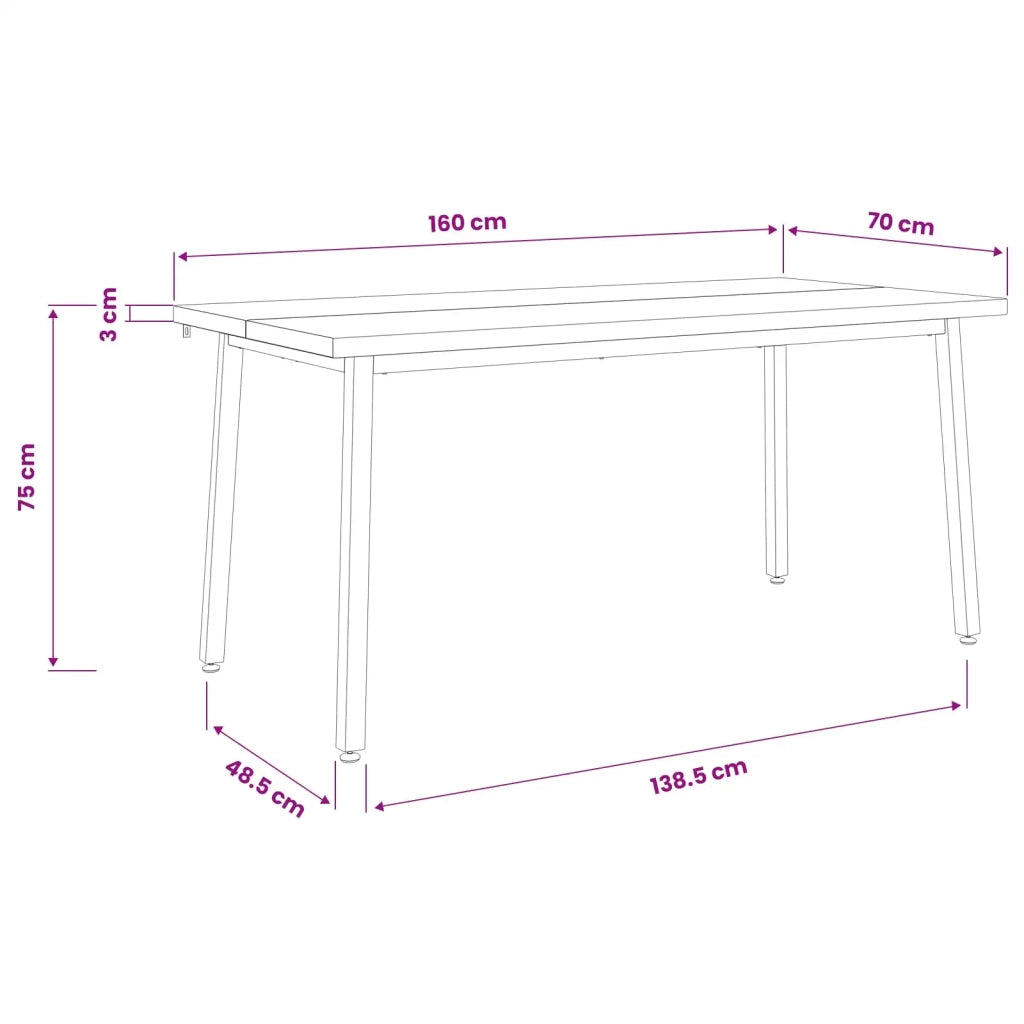 Tavolo da pranzo quadrato 160 x 70 x 75 cm Bianco 3425025