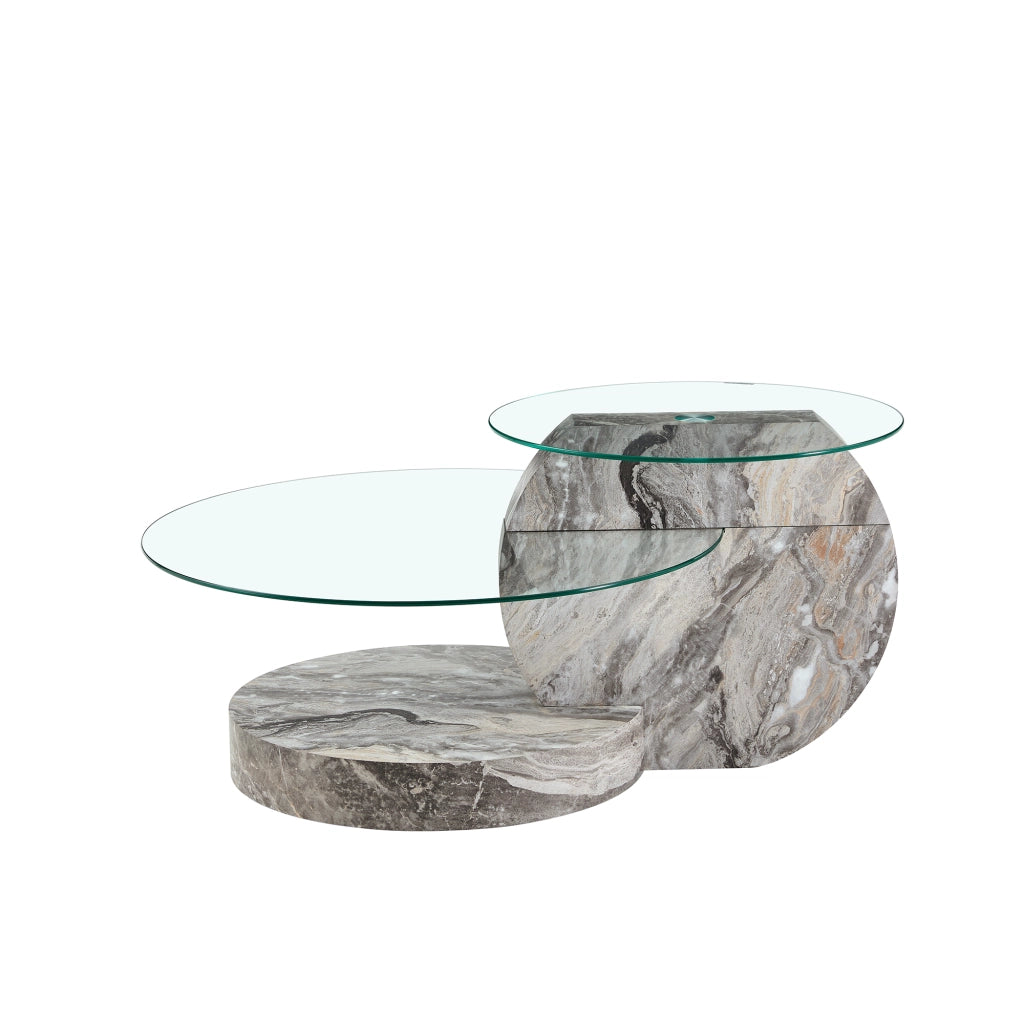 TAVOLINO DA SALOTTO 78,5x78,5x24,5 cm in vetro e MDF Grigio/Trasparente