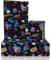 Pacco di Regalo Retro Anni 80/90 - Pacco di Regalo per Festa - Pacco di Regalo per Bambini - 4 Fogli 50 x 70 cm - Carta da Regalo Neon Graffiti - Ideale per le Feste