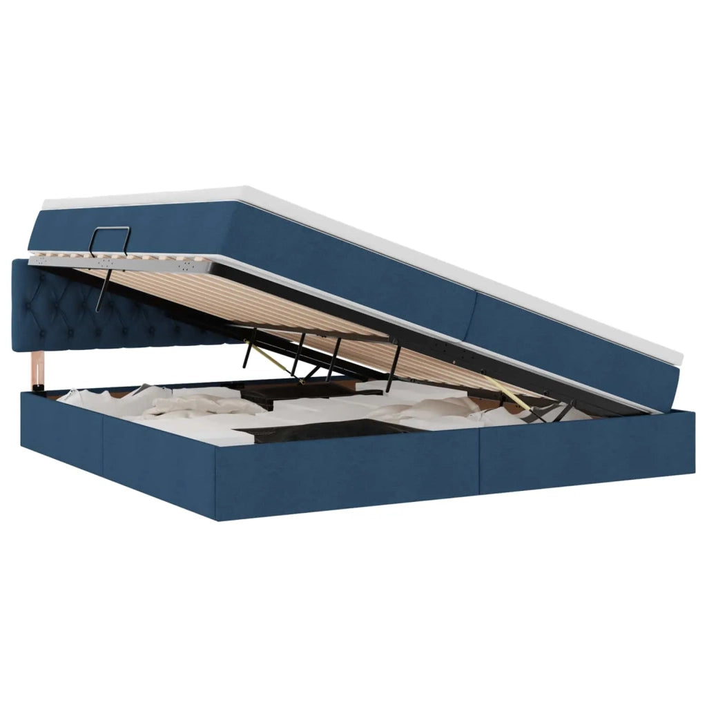 Letto con contenitore e materasso con testiera Blu 200 x 200 cm
