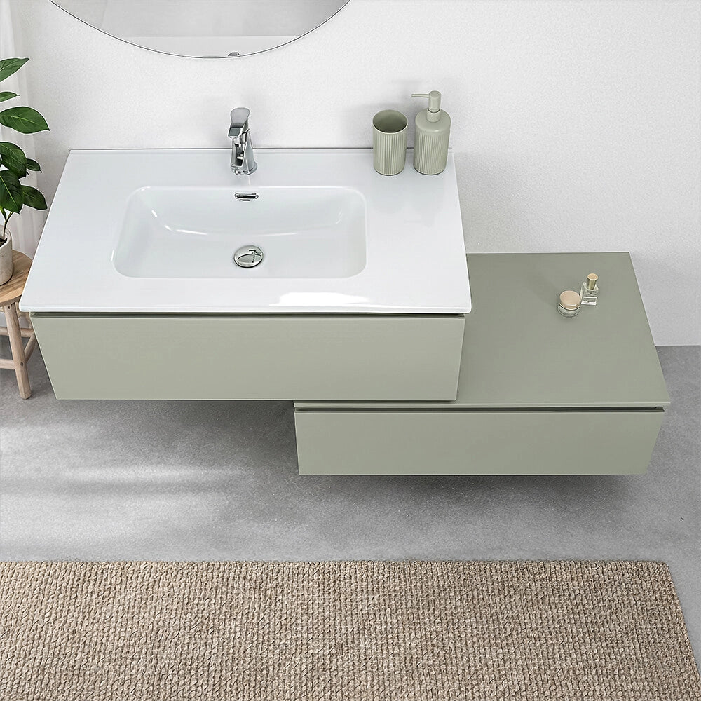 Mobile bagno sospeso 90 cm verde con lavabo integrato e cassetto Nuvola