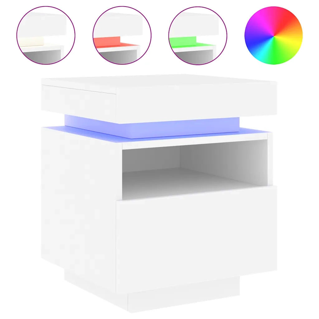 Comodino con Luci LED-Tavolino da notte Bianco 40x39x48,5 cm