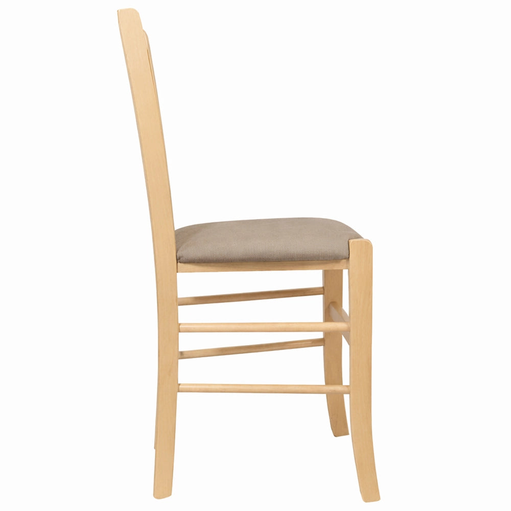 Sedie da sala da pranzo Paesana in legno naturale con seduta imbottita tortora