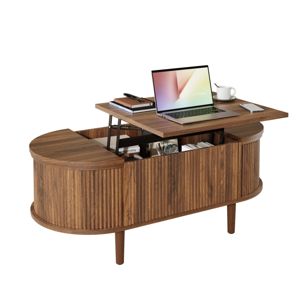 Tavolino da caffè 100x48x53.5 cm con piano sollevabile e contenitore in MDF noce