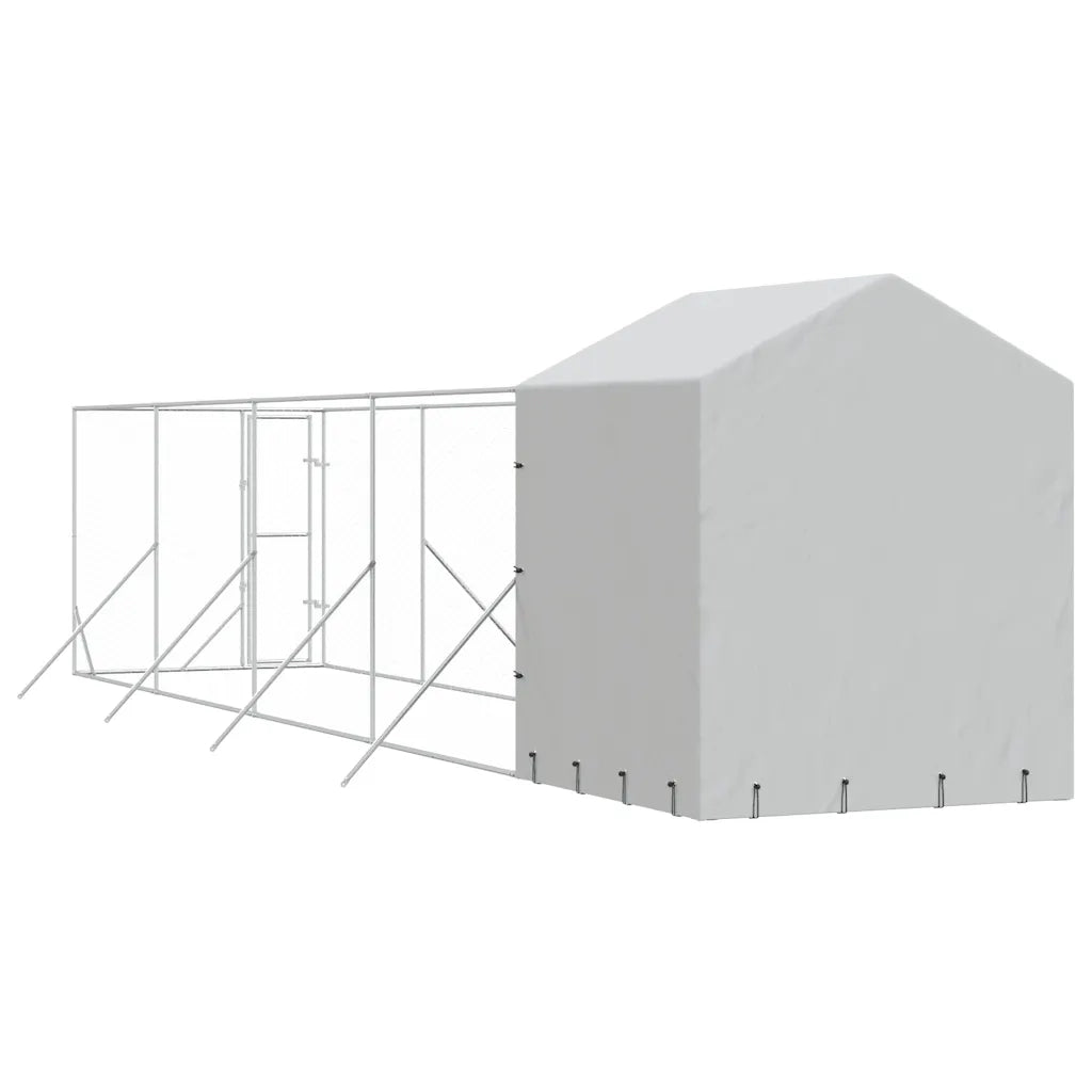 Cuccia Cani da Esterno Tetto Argento 2x10x2,5 m Acciaio Zincato 3190476