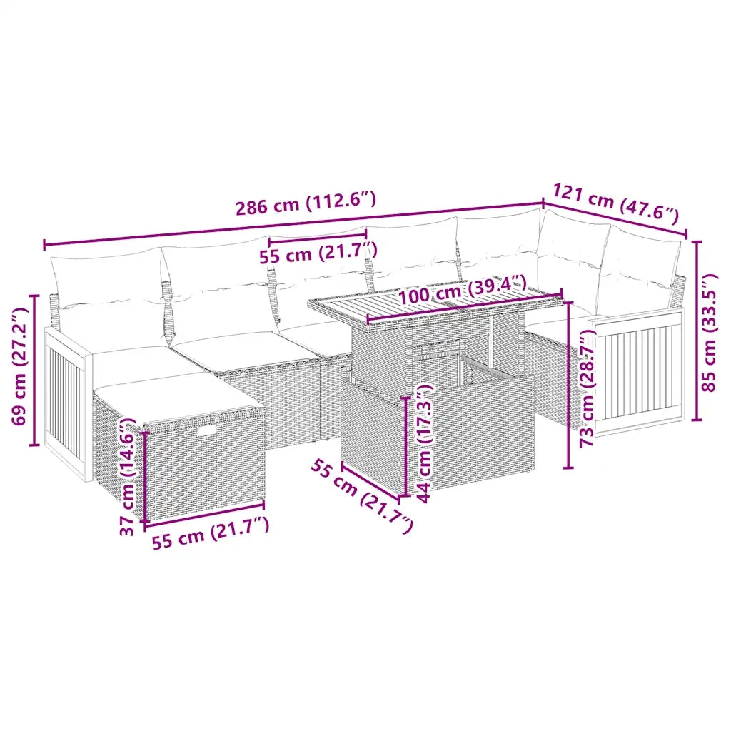 Set Divano da Giardino 8 pz con Cuscini Beige in Polyrattan 3276257
