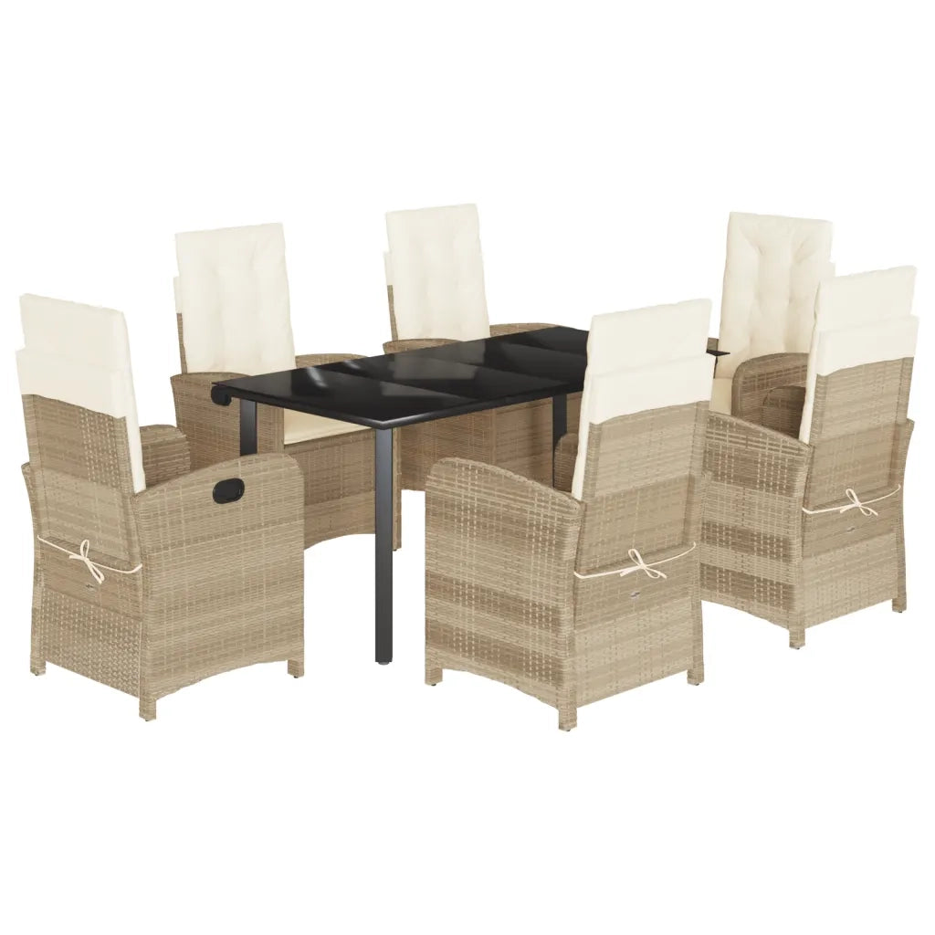 Set da Pranzo da Giardino 7 pz con Cuscini Beige in Polyrattan