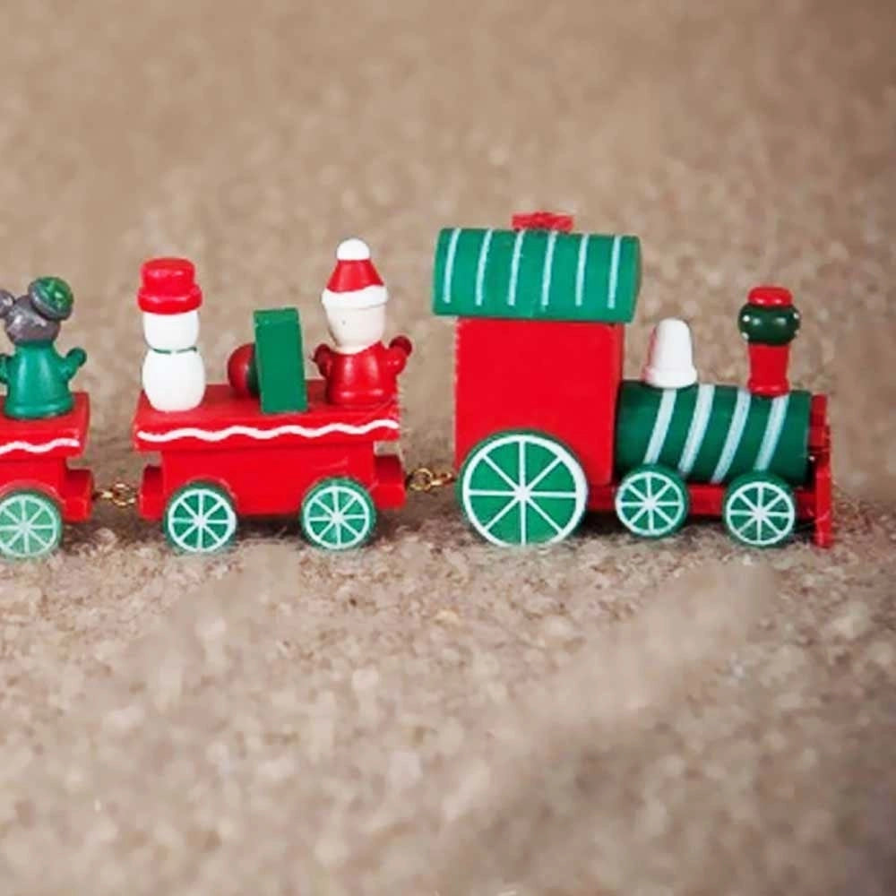 Trade Shop - Trenino Natalizio In Legno Con 6 Vagoni 32cm Rosso E Bianco Decorazioni Natale -