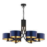Lampadario nero a catena, paralumi blu 6xE27 ARTHUR Jupiter