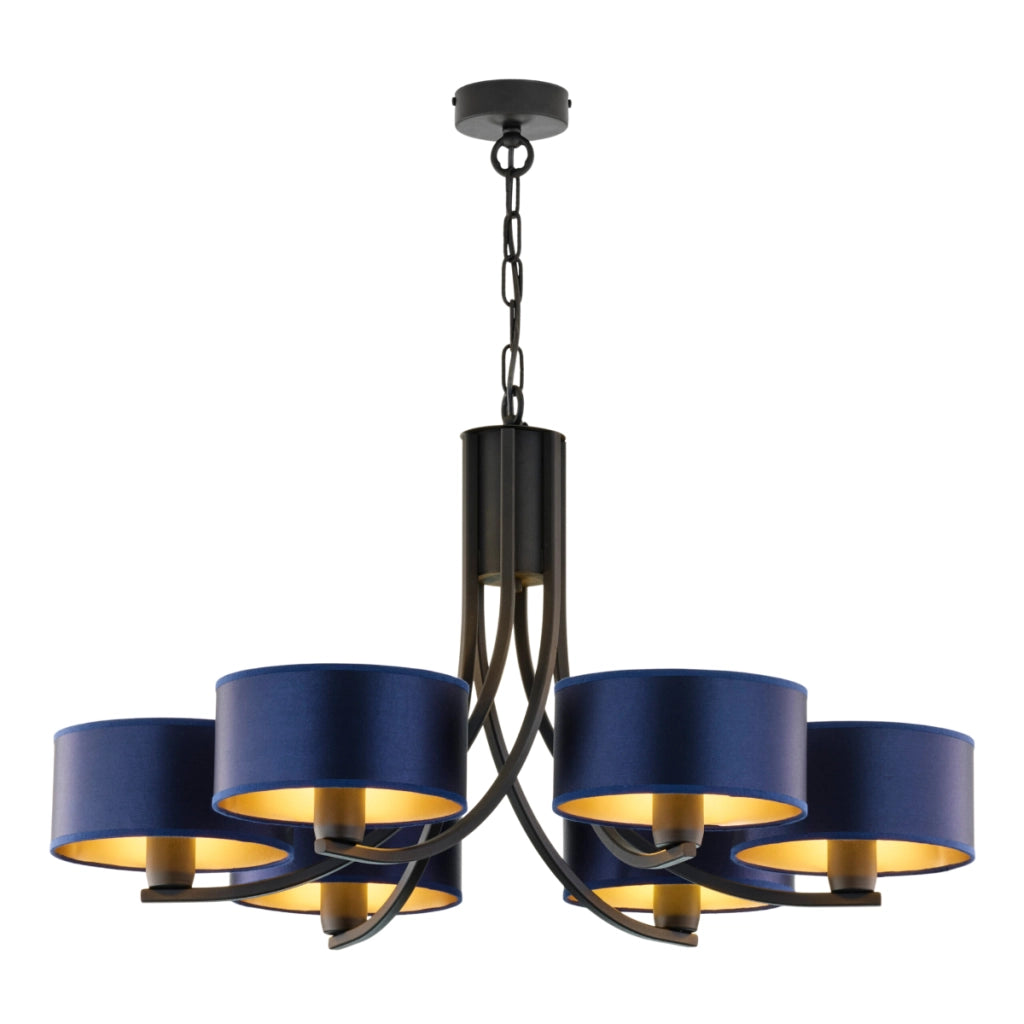 Lampadario nero a catena, paralumi blu 6xE27 ARTHUR Jupiter