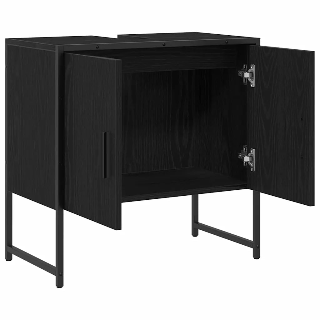 Mobile Lavabo | Armadio per Lavabo da Bagno Rovere Nero 60 x 30 x 60 cm