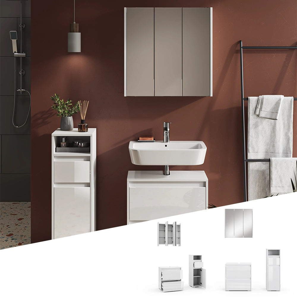 Set di mobili da bagno Majest Bianco lucido 3 parti Vicco