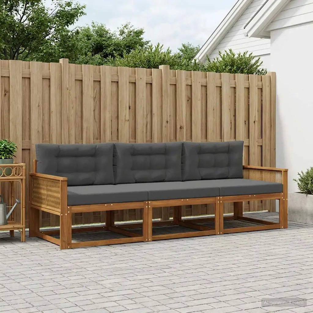 Set di divani da esterno con cuscino 3 pcs Naturale e Antracite