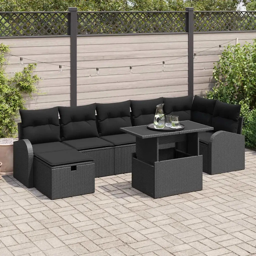 Set Divano da Giardino con cuscino 8 pcs Nero Poly Rattan 3359770