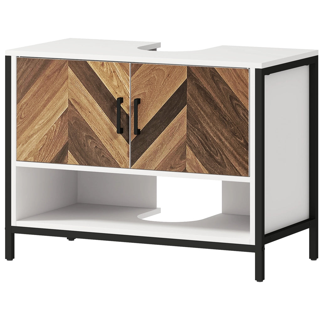 Mobile sottolavabo con 2 ante e ripiano aperto ¨C Xylo ¨C Crema e Noce 80x40x60 cm