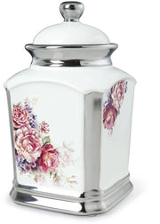 Vasca ceramica per magazzino con coperchio, contenitore per alimenti a fiori rossi, cassettone per la dispensa con contenitori per zucchero, biscotti, spezie, caffè, fiori bianchi, (FKT0550A)