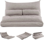 Divano da Terra Pieghevole, Divano Letto 2 Posti con Schienale Regolabile, Divano da Pavimento Trasformabile con 2 Cuscini per Camera da Letto Salone Balcone (Grigio)