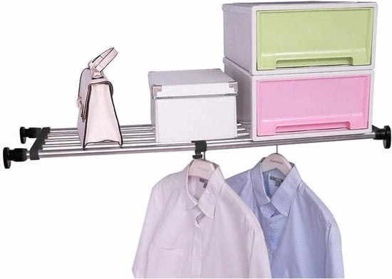 Cassa estensibile con piastra di regolazione della tensione a stantuffo metallico regolabile - organizzatore di separazione per parete - armadio per abbigliamento cucina bagno - nero 60 - 80 cm Opbergrek