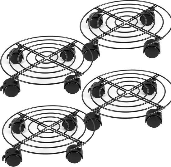 Set da 4 di vasi per piante in metallo con ruote da 27 cm