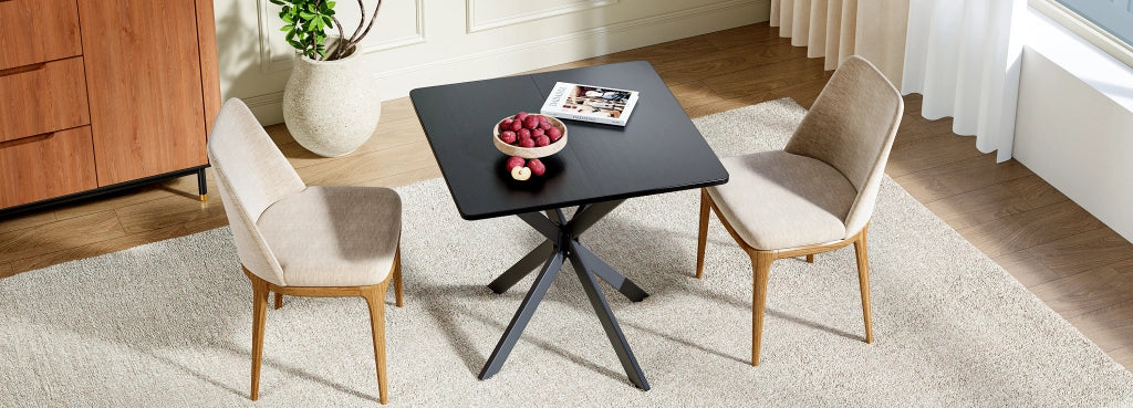 Scrivania lineare con struttura a X in ferro e truciolare, piedini regolabili per home office e cucina, nero, 80 × 80 × 75 cm