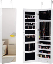 Armadio per Gioielli da Parete, con Luce a LED, 2-In-1 Design, Armadietto con Specchio Salvaspazio, 120 x 36 x 10 cm (BIANCO)