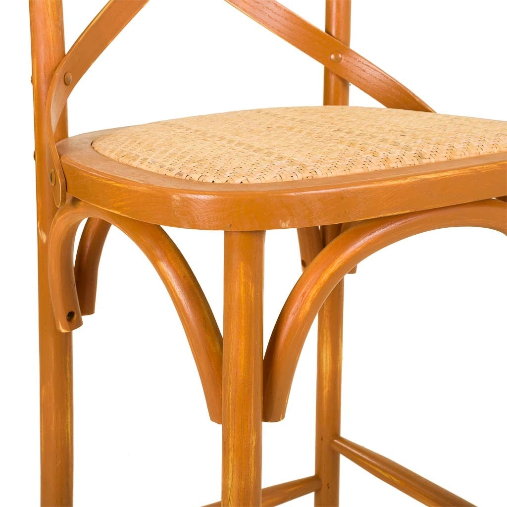 Sgabello in legno e seduta in rattan marrone 45x53x75/116h