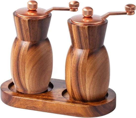 Set di Molini per Sale e Pepe – Con Sostegno – Frantumi in Legno – Molini a Mano Rifornibili – Molino da Pepe da 11,4 cm