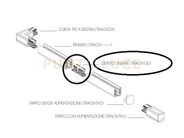 TRACK-GIU Giunto lineare binario per sistema track installazione in binario nero opaco
