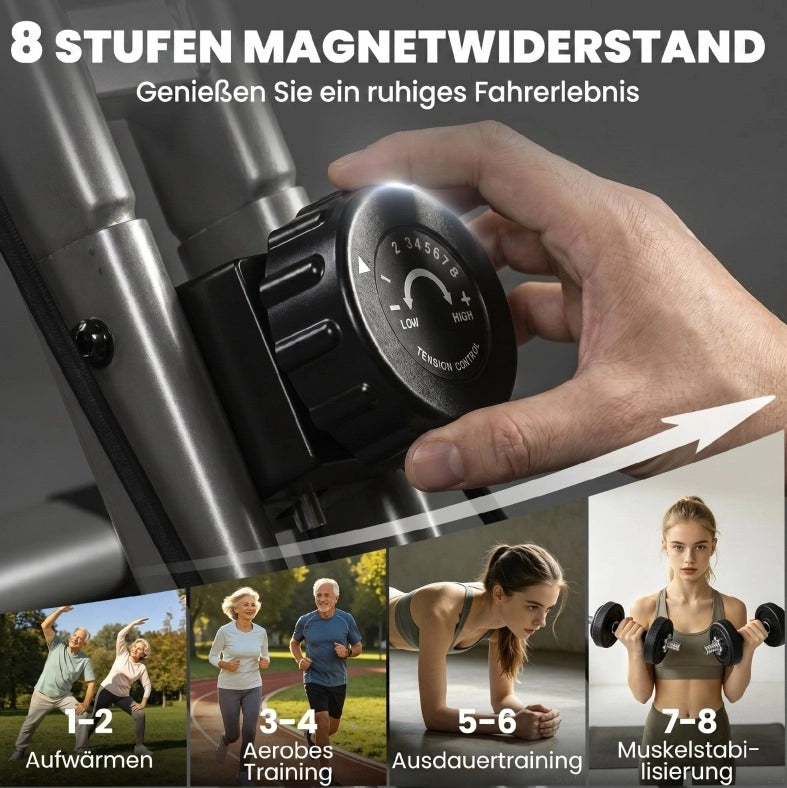 Cyclette pieghevole 3 in 1 con bande elastiche e Bluetooth