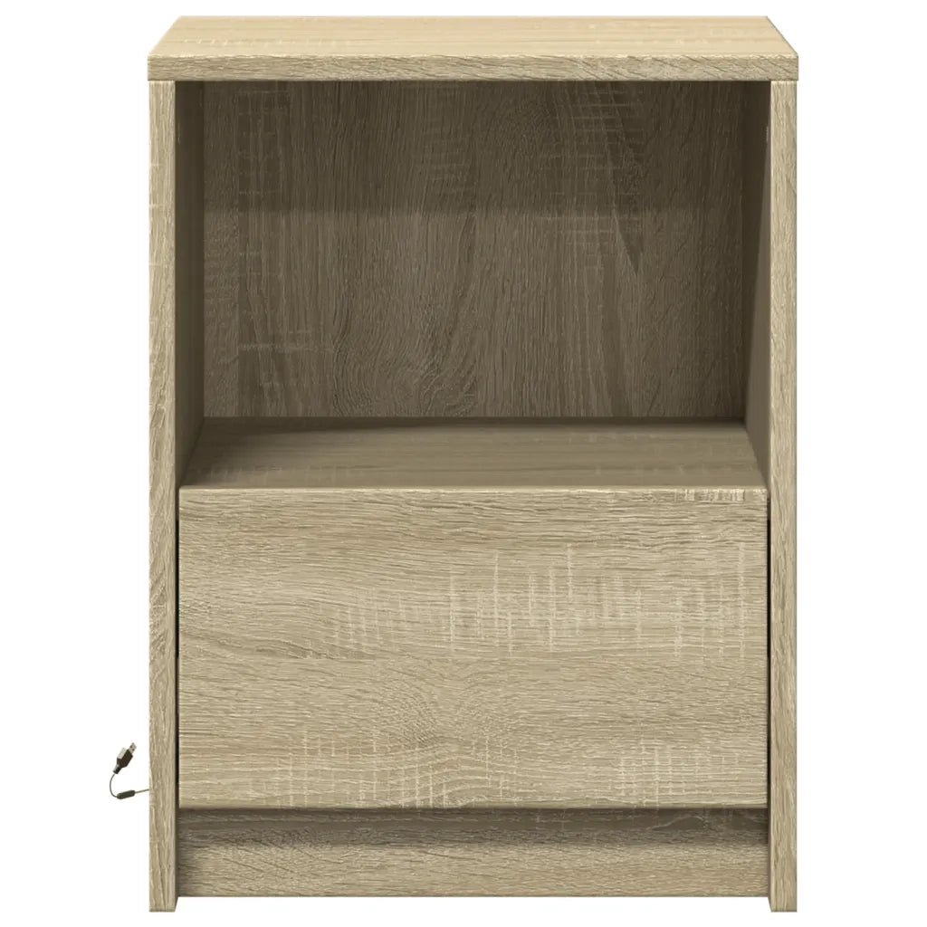 vidaXL Comodini con Luci LED 2pz Rovere Sonoma in Legno Multistrato