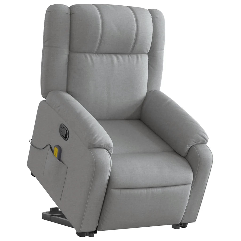 Poltrona | Sedia Relax Alzapersona Massaggi Reclinabile Grigio Chiaro Tessuto