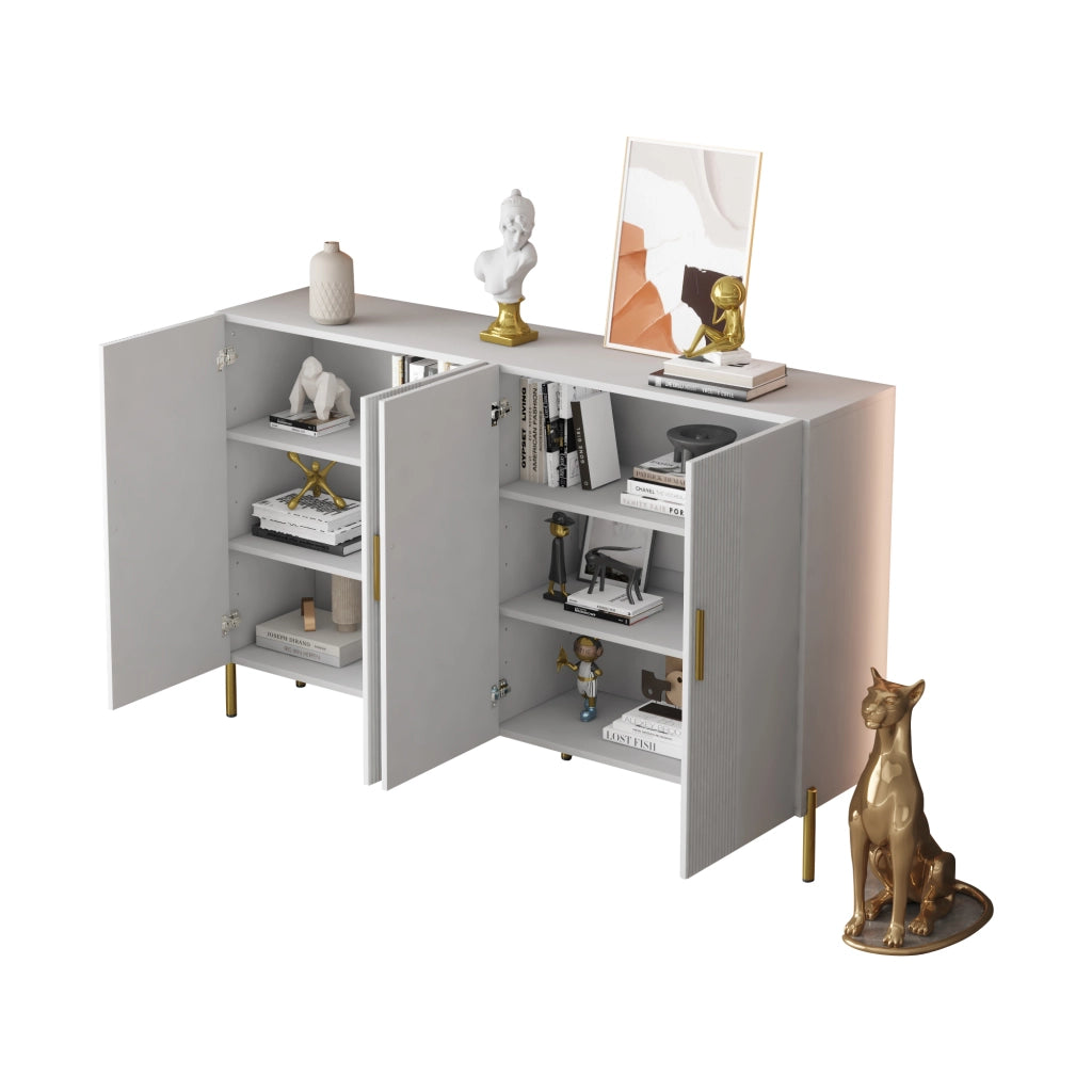 Credenza e madia con 4 ante e ripiani regolabili, per soggiorno e sala da pranzo, in truciolato e metallo, bianco, 160 × 35 × 100 cm