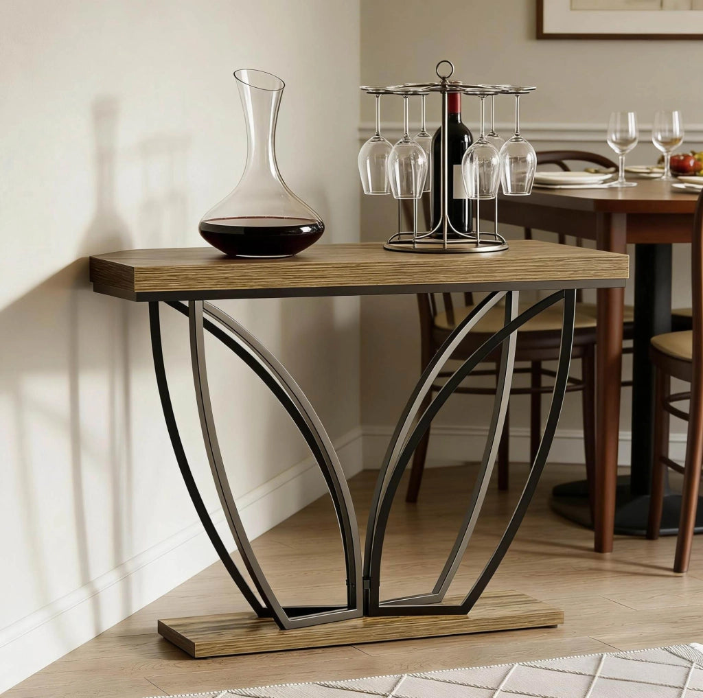 Consolle stretta 105 x 30 cm in MDF e metallo; nero e marrone rustico